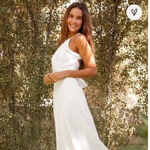 NWT Lulus White Tie-Back Halter Midi Dress